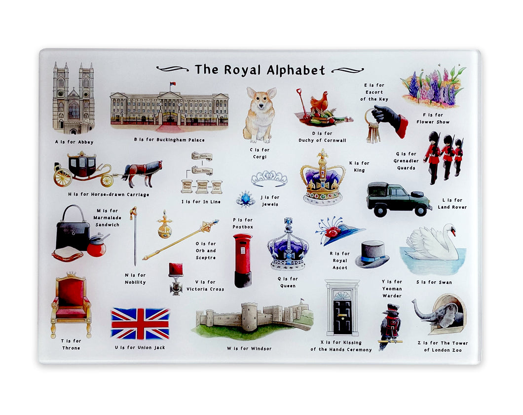 The Royal Alphabet Glass Cutting Board