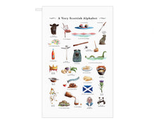 Load image into Gallery viewer, scottish alphabet tea towel host gift idea scotland