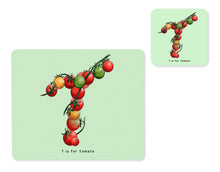 Load image into Gallery viewer, fruit and vegetable alphabet placemat and matching coaster letter t
