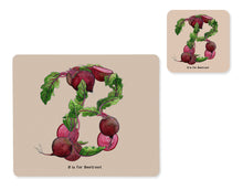 Load image into Gallery viewer, fruit and vegetable alphabet placemat and matching coaster letter b
