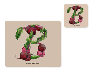 fruit and vegetable alphabet placemat and matching coaster letter b