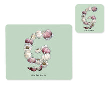 Load image into Gallery viewer, fruit and vegetable alphabet placemat and matching coaster letter g
