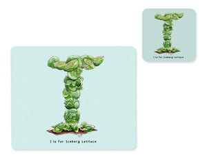 fruit and vegetable alphabet placemat and matching coaster letter i