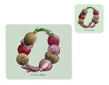 Load image into Gallery viewer, fruit and vegetable alphabet placemat and matching coaster letter o

