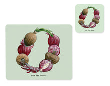 Load image into Gallery viewer, fruit and vegetable alphabet placemat and matching coaster letter o