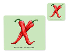 Load image into Gallery viewer, fruit and vegetable alphabet placemat and matching coaster letter x
