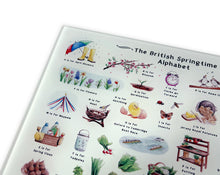 Load image into Gallery viewer, The British Springtime Alphabet Glass Cutting Board
