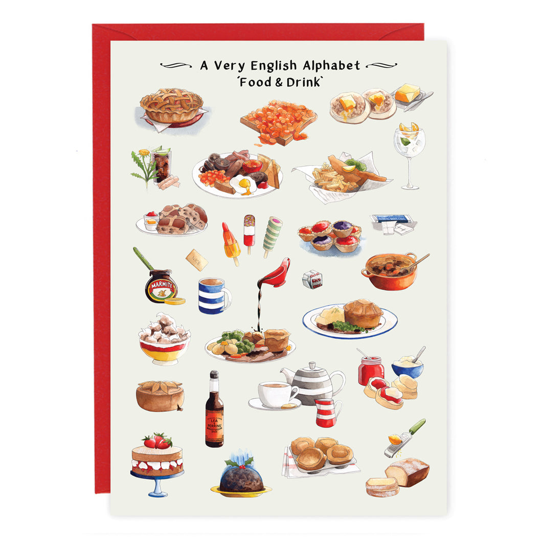 A Very English Alphabet 'Food & Drink' Greeting Card