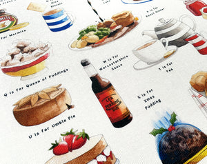 A Very English Alphabet 'Food & Drink' Tea Towel