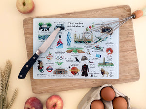 The London Alphabet Glass Cutting Board