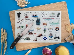 A Very Scottish Alphabet Glass Cutting Board