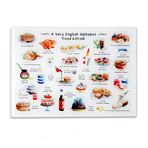 A Very English Alphabet 'Food & Drink' Glass Cutting Board