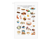 Load image into Gallery viewer, A Very Scottish Alphabet &#39;Food &amp; Drink&#39; Tea Towel
