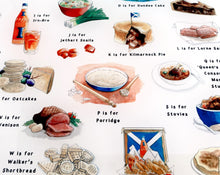 Load image into Gallery viewer, A Very Scottish Alphabet &#39;Food &amp; Drink&#39; Glass Cutting Board
