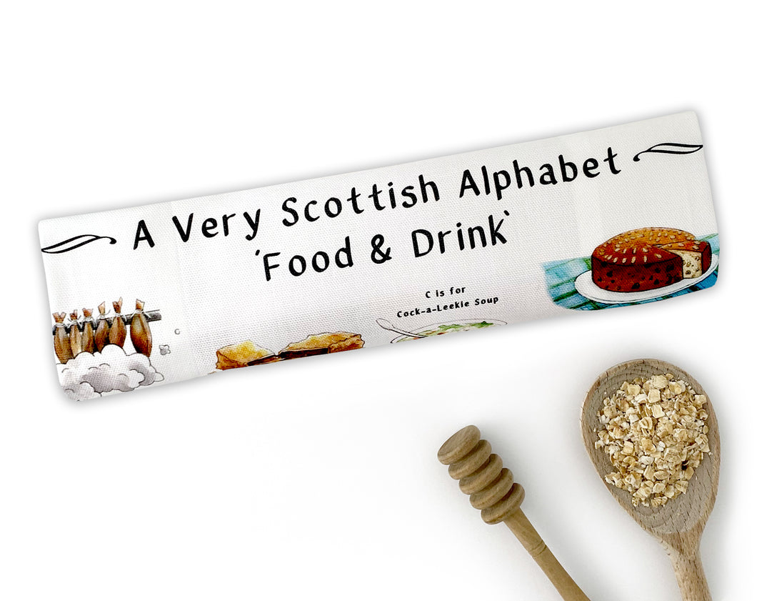 A Very Scottish Alphabet 'Food & Drink' Tea Towel