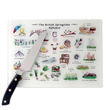 Load image into Gallery viewer, The British Springtime Alphabet Glass Cutting Board
