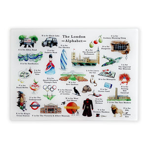 The London Alphabet Glass Cutting Board