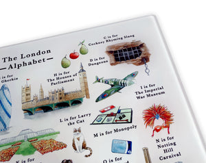 The London Alphabet Glass Cutting Board