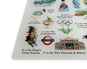 The London Alphabet Glass Cutting Board