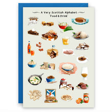 Load image into Gallery viewer, A Very Scottish Alphabet &#39;Food &amp; Drink&#39;Greeting Card
