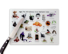 Load image into Gallery viewer, The Halloween Alphabet Glass Cutting Board
