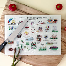 Load image into Gallery viewer, The British Springtime Alphabet Glass Cutting Board

