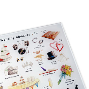 The Wedding Alphabet Glass Cutting Board