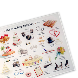 The Wedding Alphabet Glass Cutting Board