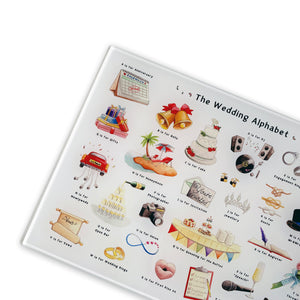 The Wedding Alphabet Glass Cutting Board