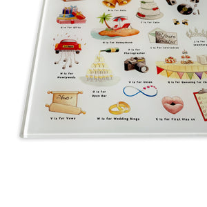 The Wedding Alphabet Glass Cutting Board