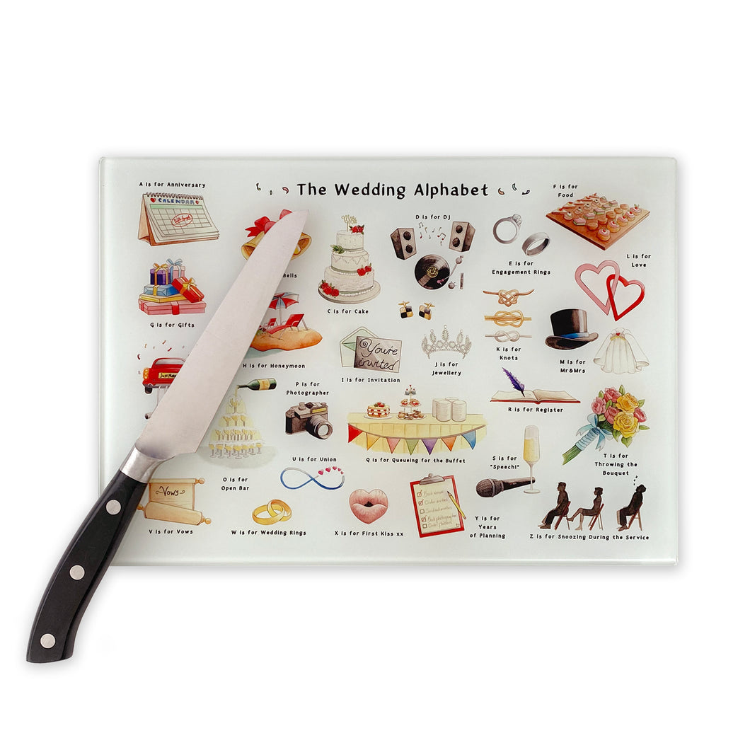 The Wedding Alphabet Glass Cutting Board