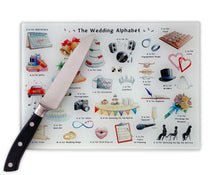 Load image into Gallery viewer, The Wedding Alphabet Glass Cutting Board
