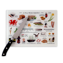 Load image into Gallery viewer, A Very Welsh Alphabet Glass Cutting Board
