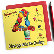 Load image into Gallery viewer, happy 4th birthday card
