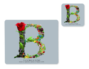letter b alphabet placemat and matching coaster