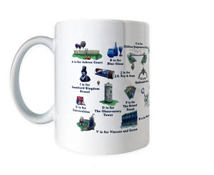 the bristol alphabet mug featuring Brunel and the observatory tower