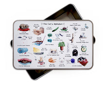 Load image into Gallery viewer, the cats alphabet treat tin, cat storage tin gift idea
