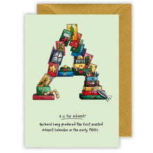 Load image into Gallery viewer, a is for advent personalised alphabet letter a christmas card 
