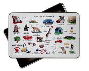the dogs alphabet metal tin gift idea for a  dog lover