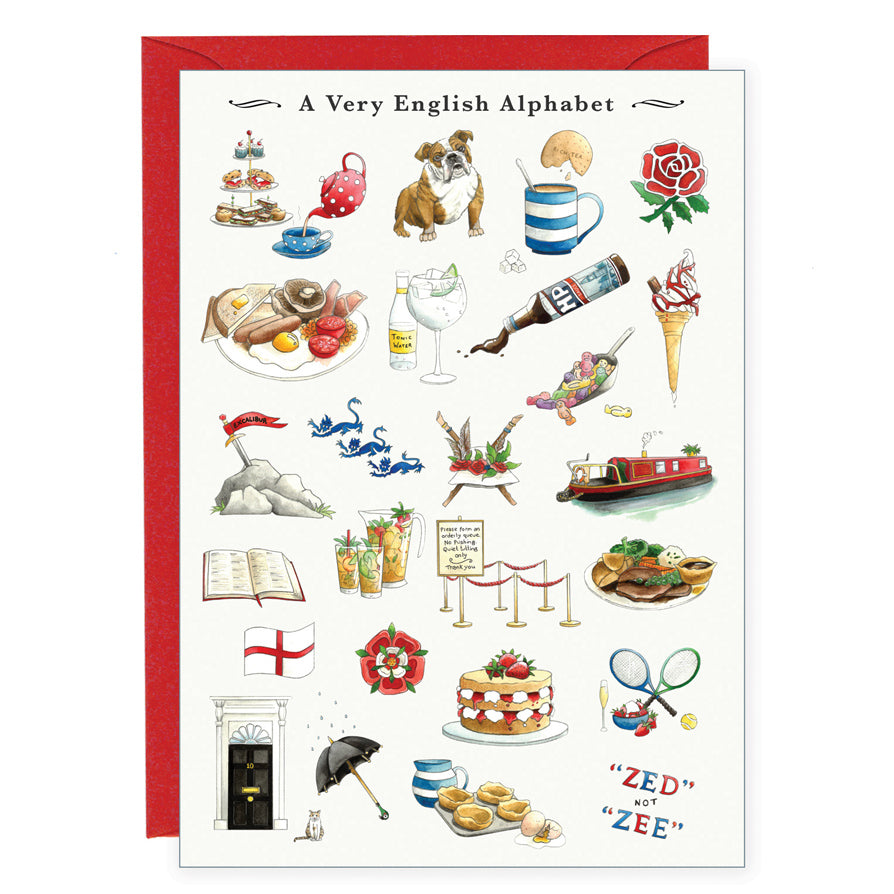 a very english alphabet greeting card
