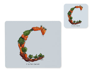 fruit and vegetable alphabet placemat and matching coaster letter c