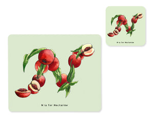 fruit and vegetable alphabet placemat and matching coaster letter n