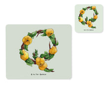 Load image into Gallery viewer, fruit and vegetable alphabet placemat and matching coaster letter q
