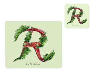 fruit and vegetable alphabet placemat and matching coaster letter r