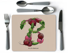 Load image into Gallery viewer, letter b vegetable print alphabet placemat new home gift
