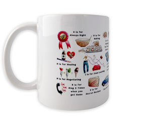 the mothers alphabet coffee mug. mothers day gift idea for tea lover