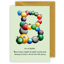 Load image into Gallery viewer, b is for baubles personalised alphabet letter b christmas card
