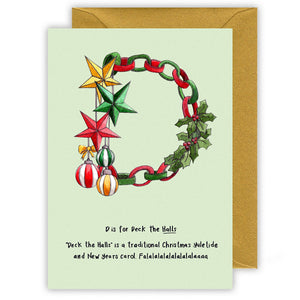 d is for deck the halls alphabet letter d personalised christmas cards