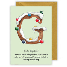 Load image into Gallery viewer, g is for gingerbread alphabet letter g personalised christmas card
