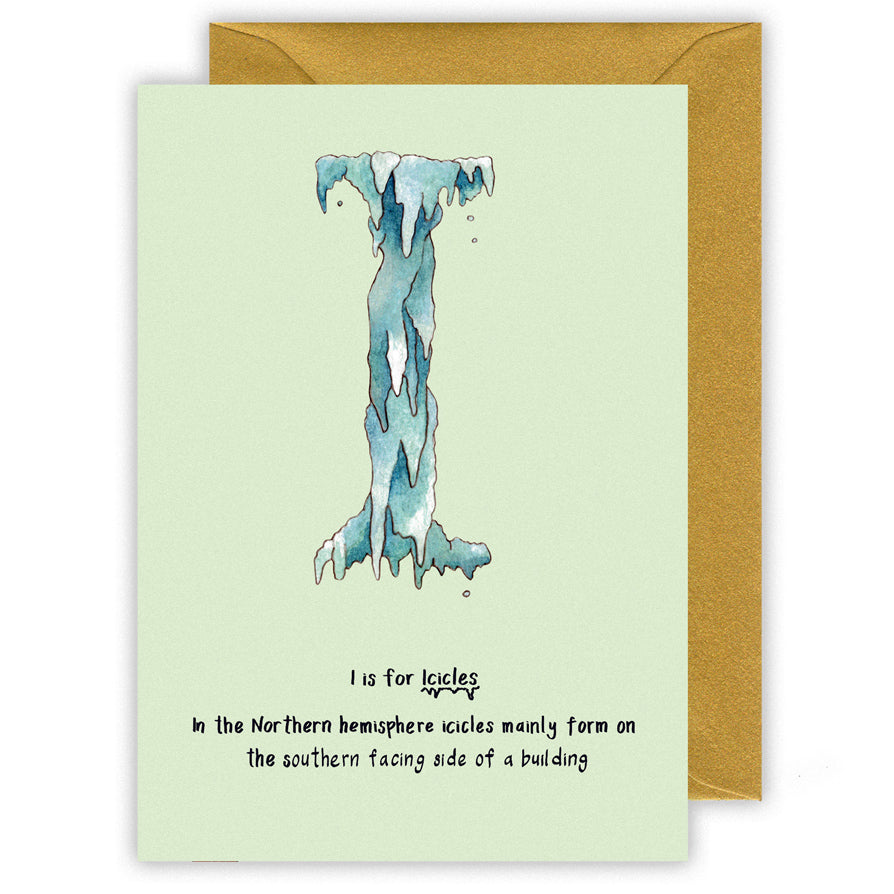 i is for icicles alphabet letter i personalised christmas card